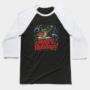 Hoppy Holidays Frog Christmas Amphibian Design Baseball T-Shirt