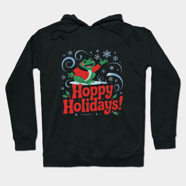 Hoppy Holidays Frog Christmas Amphibian Design Hoodie by BirdsnStuff