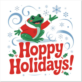 Hoppy Holidays Frog Christmas Amphibian Design Posters and Art