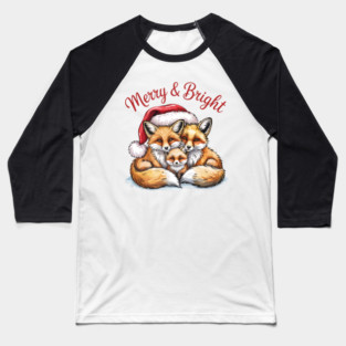 Fox Family Merry and Bright Christmas Holiday Design Baseball T-Shirt