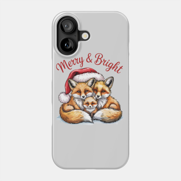 Fox Family Merry and Bright Christmas Holiday Design Phone Case by BirdsnStuff