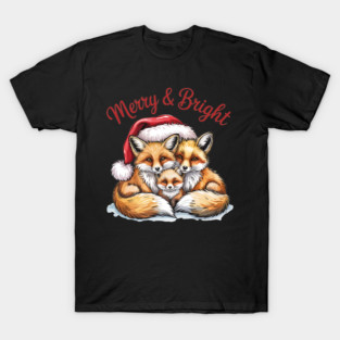 Fox Family Merry and Bright Christmas Holiday Design T-Shirt