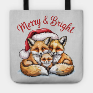 Fox Family Merry and Bright Christmas Holiday Design Tote