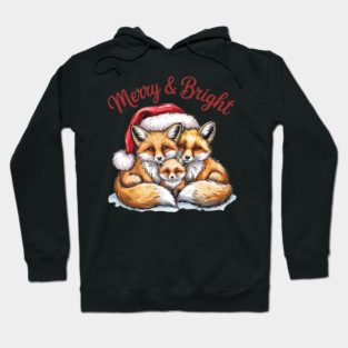 Fox Family Merry and Bright Christmas Holiday Design Hoodie