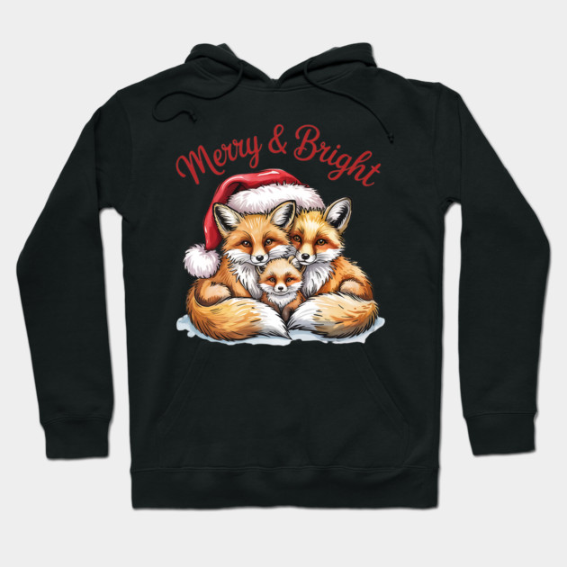 Fox Family Merry and Bright Christmas Holiday Design Hoodie by BirdsnStuff
