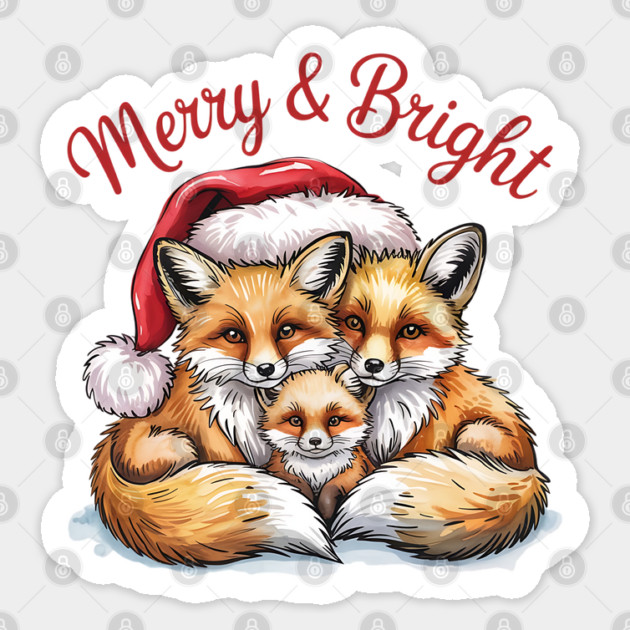 Fox Family Merry and Bright Christmas Holiday Design Sticker by BirdsnStuff