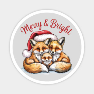 Fox Family Merry and Bright Christmas Holiday Design Magnet