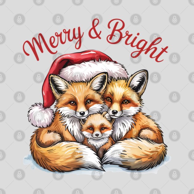 Fox Family Merry and Bright Christmas Holiday Design by BirdsnStuff