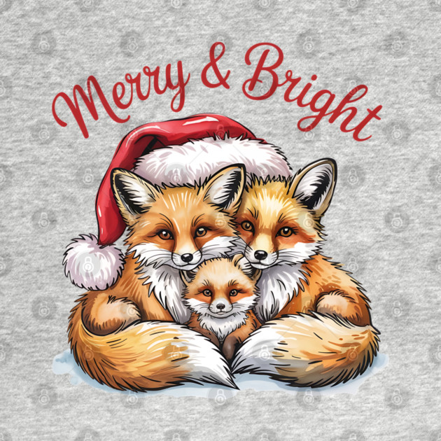 Fox Family Merry and Bright Christmas Holiday Design by BirdsnStuff