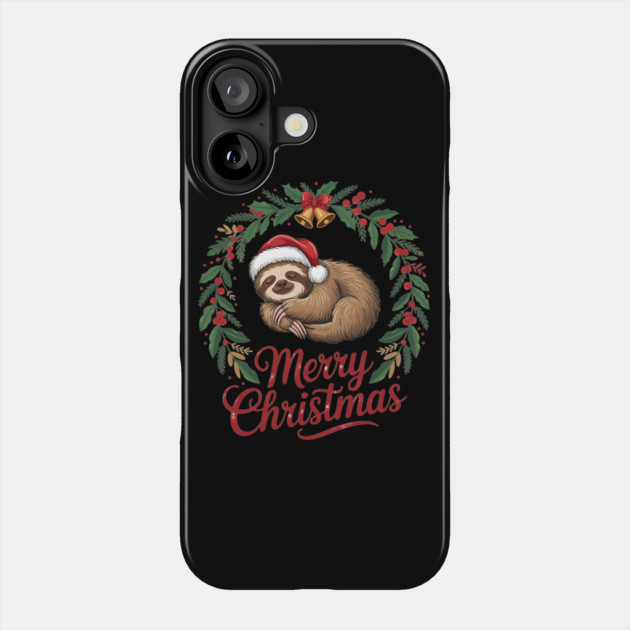 Merry Christmas Sleeping Sltoh with Christmas Bells Phone Case by BirdsnStuff