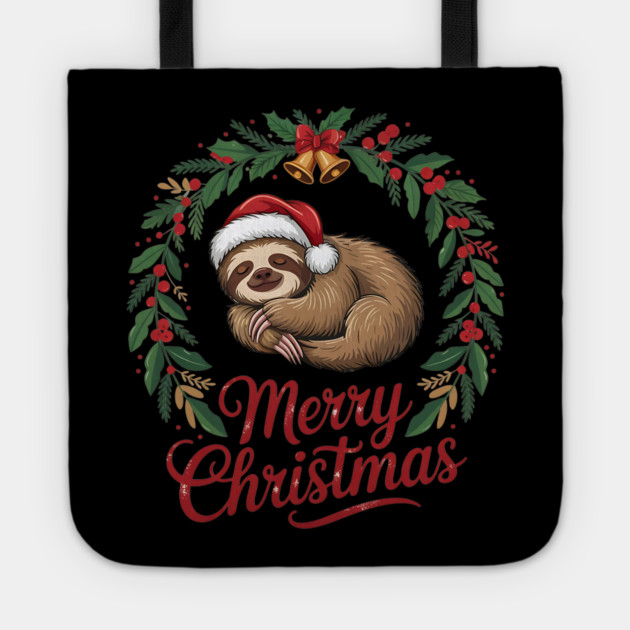 Merry Christmas Sleeping Sltoh with Christmas Bells Tote by BirdsnStuff