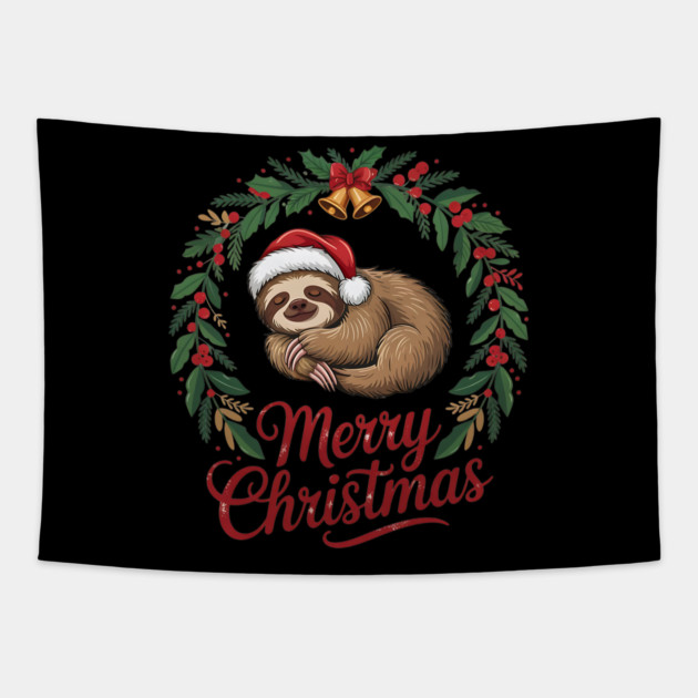 Merry Christmas Sleeping Sltoh with Christmas Bells Tapestry by BirdsnStuff