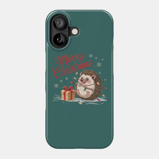 Merry Christmas Hedgehog Wildlife Art Design Phone Case by BirdsnStuff