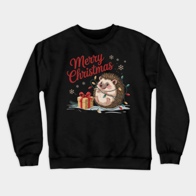 Merry Christmas Hedgehog Wildlife Art Design Crewneck Sweatshirt by BirdsnStuff