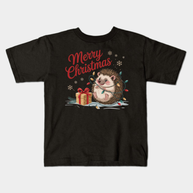 Merry Christmas Hedgehog Wildlife Art Design Kids T-Shirt by BirdsnStuff