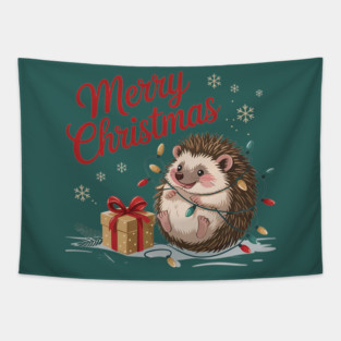 Merry Christmas Hedgehog Wildlife Art Design Tapestry
