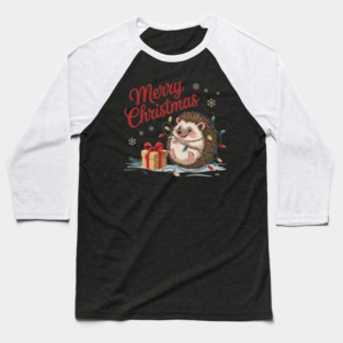 Merry Christmas Hedgehog Wildlife Art Design Baseball T-Shirt