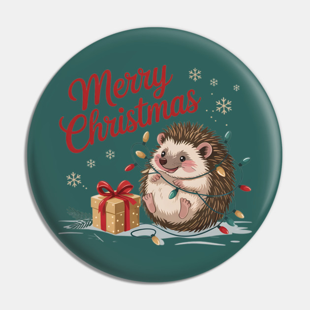 Merry Christmas Hedgehog Wildlife Art Design Pin by BirdsnStuff
