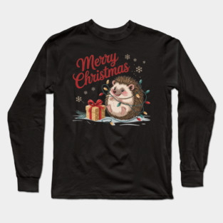 Merry Christmas Hedgehog Wildlife Art Design Long Sleeve T-Shirt