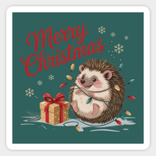 Merry Christmas Hedgehog Wildlife Art Design Sticker
