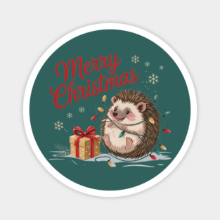 Merry Christmas Hedgehog Wildlife Art Design Magnet