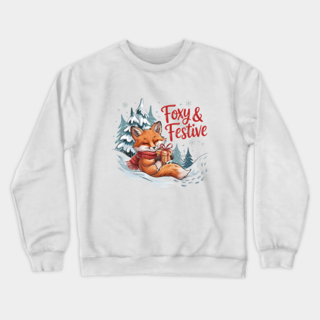 Foxy and Festive Christmas Fox Holiday Design Crewneck Sweatshirt by BirdsnStuff