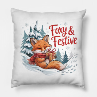 Foxy and Festive Christmas Fox Holiday Design Pillow