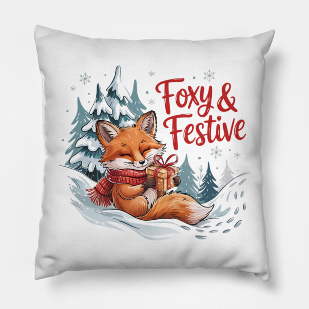Foxy and Festive Christmas Fox Holiday Design Pillow by BirdsnStuff