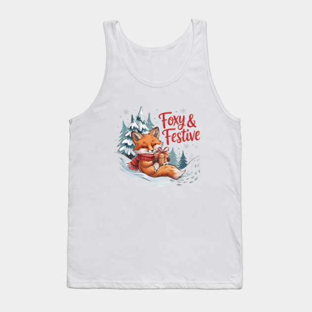 Foxy and Festive Christmas Fox Holiday Design Tank Top by BirdsnStuff
