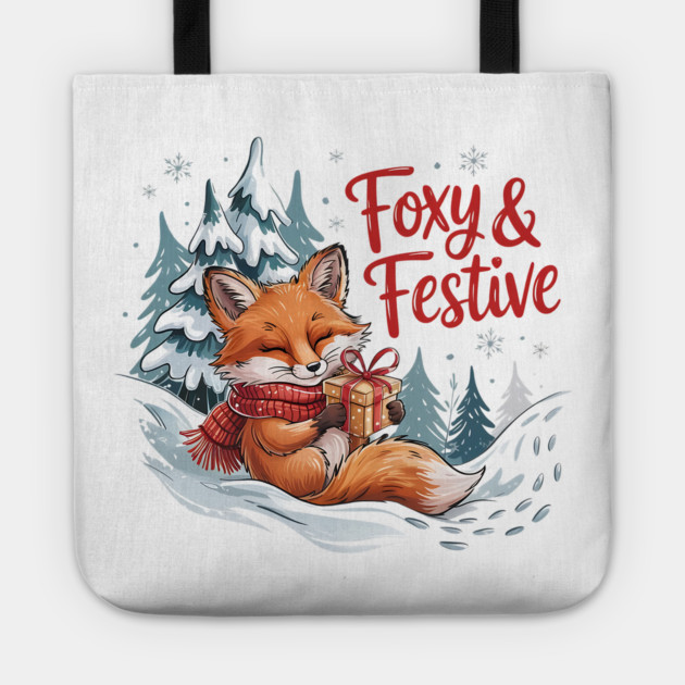 Foxy and Festive Christmas Fox Holiday Design Tote by BirdsnStuff