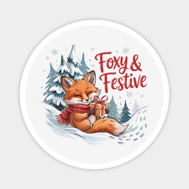 Foxy and Festive Christmas Fox Holiday Design Magnet by BirdsnStuff