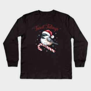 Tweet Tidings Carolina Chickadee Bird Christmas Design Kids Long Sleeve T-Shirt