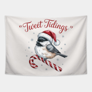Tweet Tidings Carolina Chickadee Bird Christmas Design Tapestry