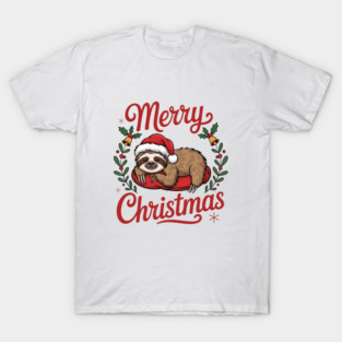 Merry Christmas Sleeping Sloth Holiday Design T-Shirt