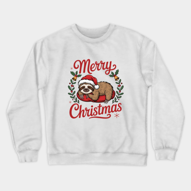 Merry Christmas Sleeping Sloth Holiday Design Crewneck Sweatshirt by BirdsnStuff