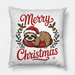Merry Christmas Sleeping Sloth Holiday Design Pillow