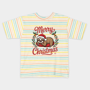 Merry Christmas Sleeping Sloth Holiday Design Kids T-Shirt