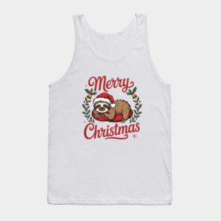 Merry Christmas Sleeping Sloth Holiday Design Tank Top
