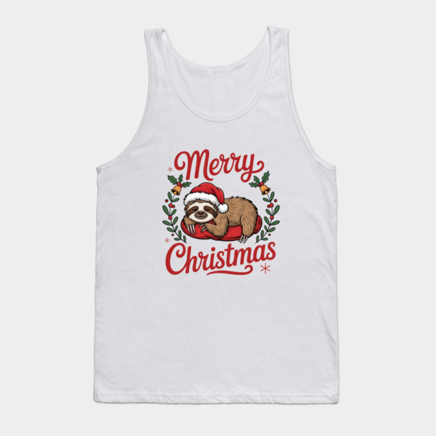 Merry Christmas Sleeping Sloth Holiday Design Tank Top by BirdsnStuff