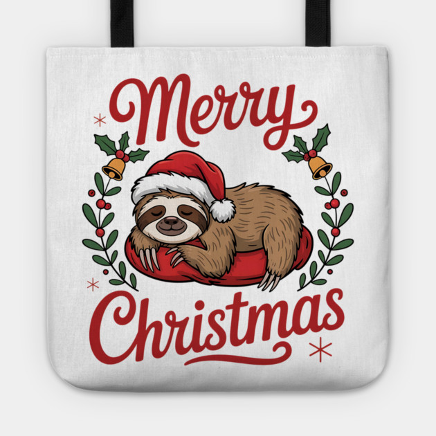 Merry Christmas Sleeping Sloth Holiday Design Tote by BirdsnStuff