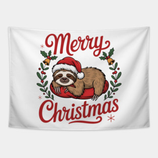 Merry Christmas Sleeping Sloth Holiday Design Tapestry