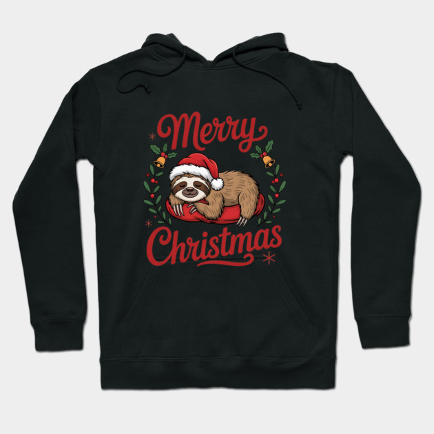 Merry Christmas Sleeping Sloth Holiday Design Hoodie by BirdsnStuff