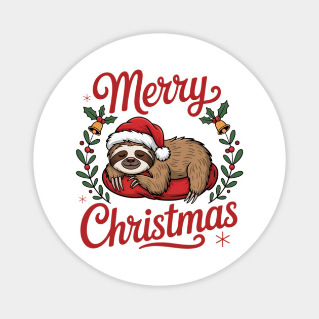 Merry Christmas Sleeping Sloth Holiday Design Magnet by BirdsnStuff