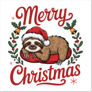Merry Christmas Sleeping Sloth Holiday Design Posters and Art