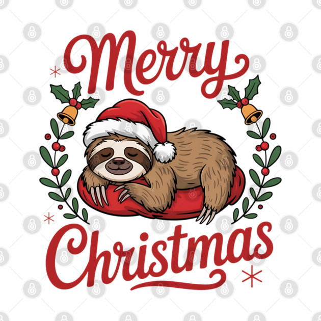 Merry Christmas Sleeping Sloth Holiday Design by BirdsnStuff