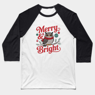 Merry and Bright Owl Christmas Wildlife Design Baseball T-Shirt