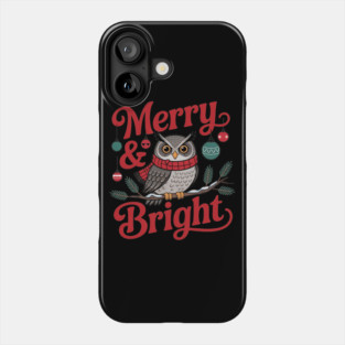 Merry and Bright Owl Christmas Wildlife Design Phone Case
