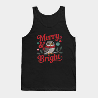Merry and Bright Owl Christmas Wildlife Design Tank Top