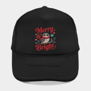 Merry and Bright Owl Christmas Wildlife Design Hat