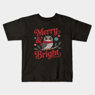 Merry and Bright Owl Christmas Wildlife Design Kids T-Shirt
